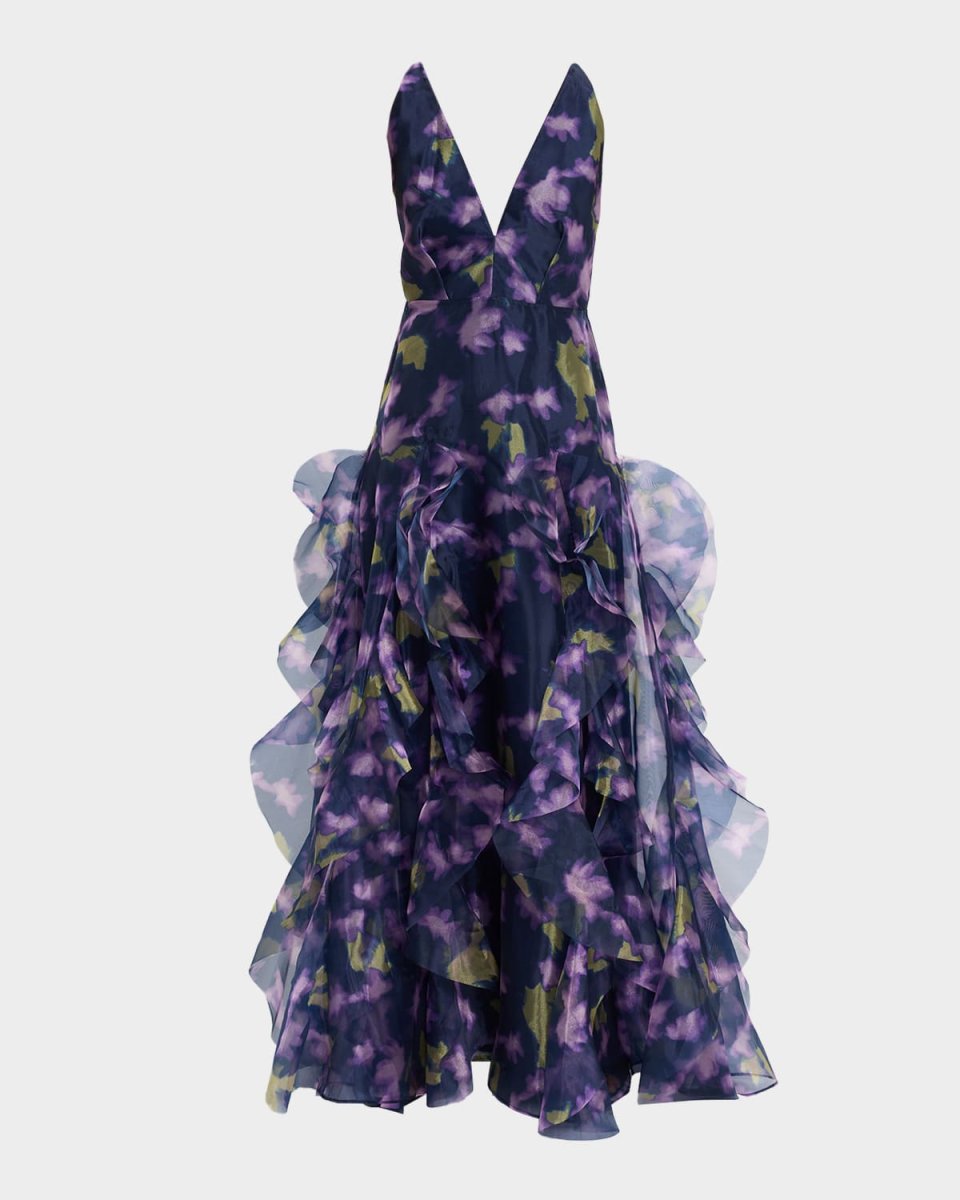 Low-Back Deep V-Neck Organza Gown